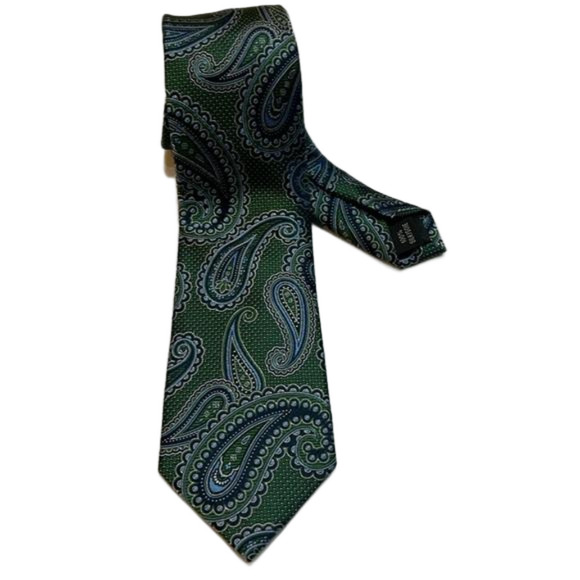 Alfred Sung Men's 100% Silk Green Paisley Tie - Picture 1 of 7